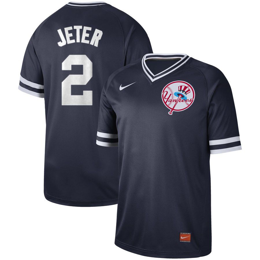 Men New York Yankees 2 Jeter Blue Nike Cooperstown Collection Legend V-Neck MLB Jersey